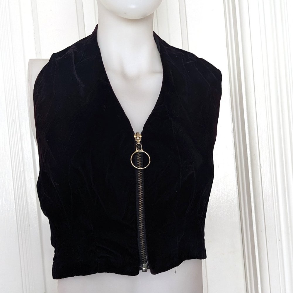 Patty Velvet Vintage Ring Pull Halter Top Vest
